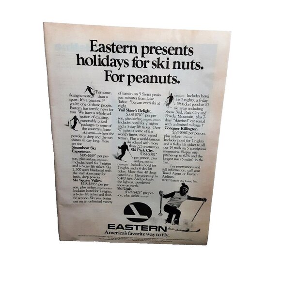 1982 Eastern Airlines For Skiing Nuts Original Print Ad Vintage 70s - Picture 1 of 1